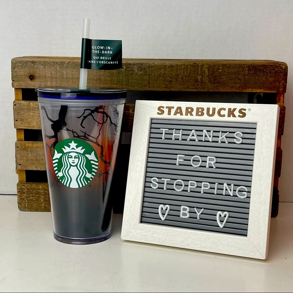 STARBUCKS Grande Raven Glow in the Dark Halloween Cold Tumbler with Stickers